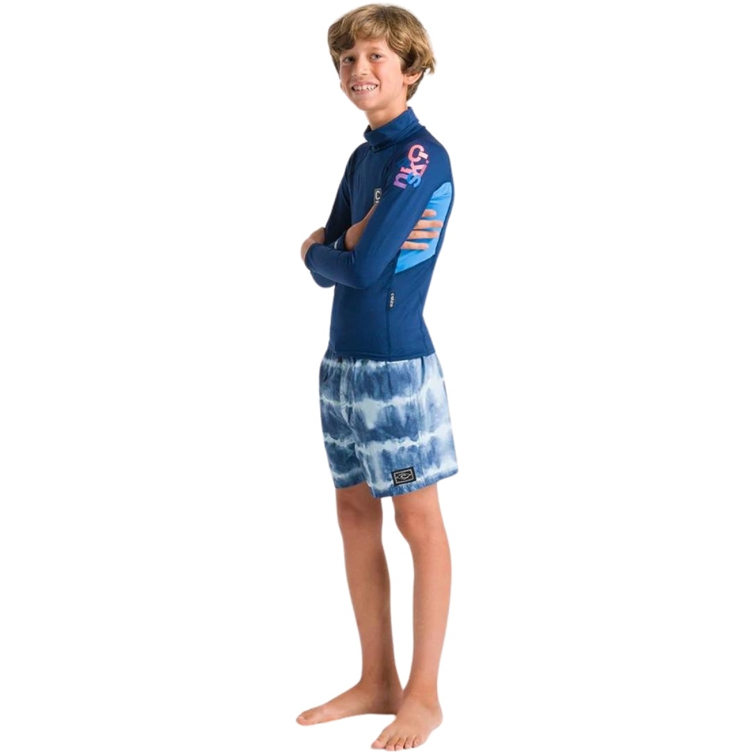 2026 C-Skins Junior NuWave X Long Sleeve Rash Vest C-NLYLSJ - Slate Navy / Cyan / Multi